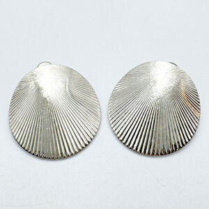 Vintage Monet Earrings Silver Tone Ribbed Clip On Classic Timeless